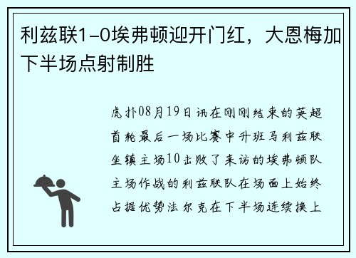 利兹联1-0埃弗顿迎开门红，大恩梅加下半场点射制胜
